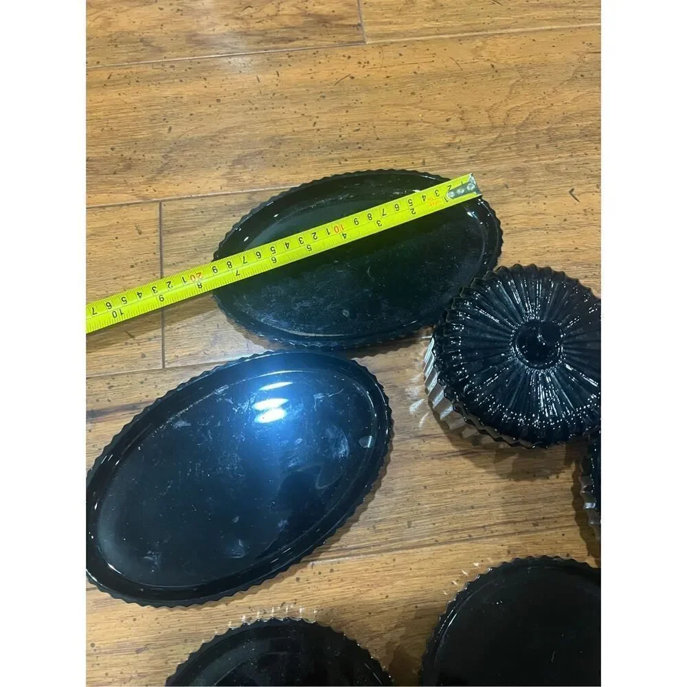 Vintage LE Smith Black Amethyst Ribbed Glass Bowl ,Dishes &Sugar Bowl